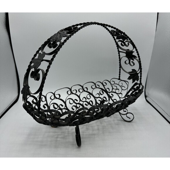 Vintage Wire Fruit Basket Black Made In Spain w/ Handle Home Decor - Picture 2 of 16